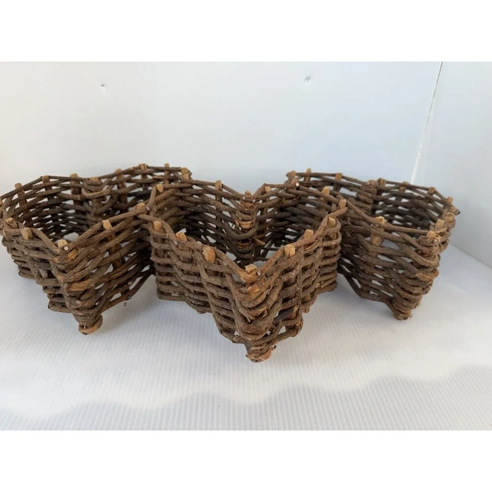 Vintage Grapevine Triple Heart Wall Hanging Basket Wicker Wood Farmhouse Decor